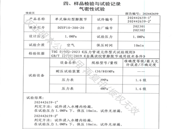 膨脹節(jié)-不銹鋼伸縮器-氣密性試驗 結論無泄漏